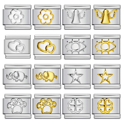 Italian Module DIY Fashion Bangle  Steel Gold Silver Stamping Pattern Italian Charm Bracelet