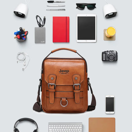 JEEP BULUO Multi-function Business Handbags Men New Man's Shoulder Bag Large Capacity Leather Messenger Bag Crossbody Big Brand