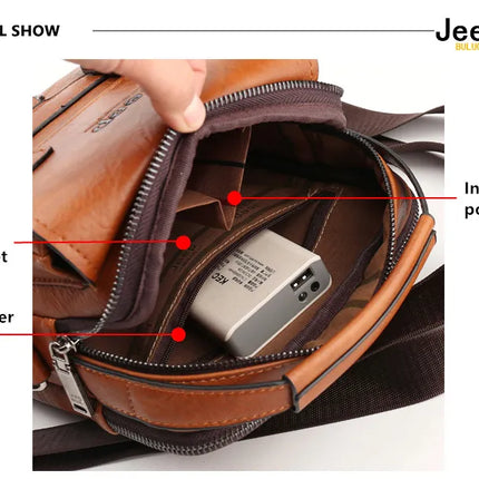 JEEP BULUO Multi-function Business Handbags Men New Man's Shoulder Bag Large Capacity Leather Messenger Bag Crossbody Big Brand