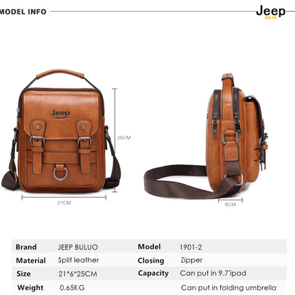 JEEP BULUO Multi-function Business Handbags Men New Man's Shoulder Bag Large Capacity Leather Messenger Bag Crossbody Big Brand