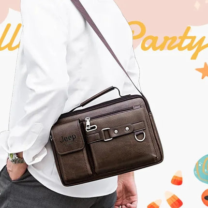 JEEP BULUO Multi-function Business Handbags Men New Man's Shoulder Bag Large Capacity Leather Messenger Bag Crossbody Big Brand